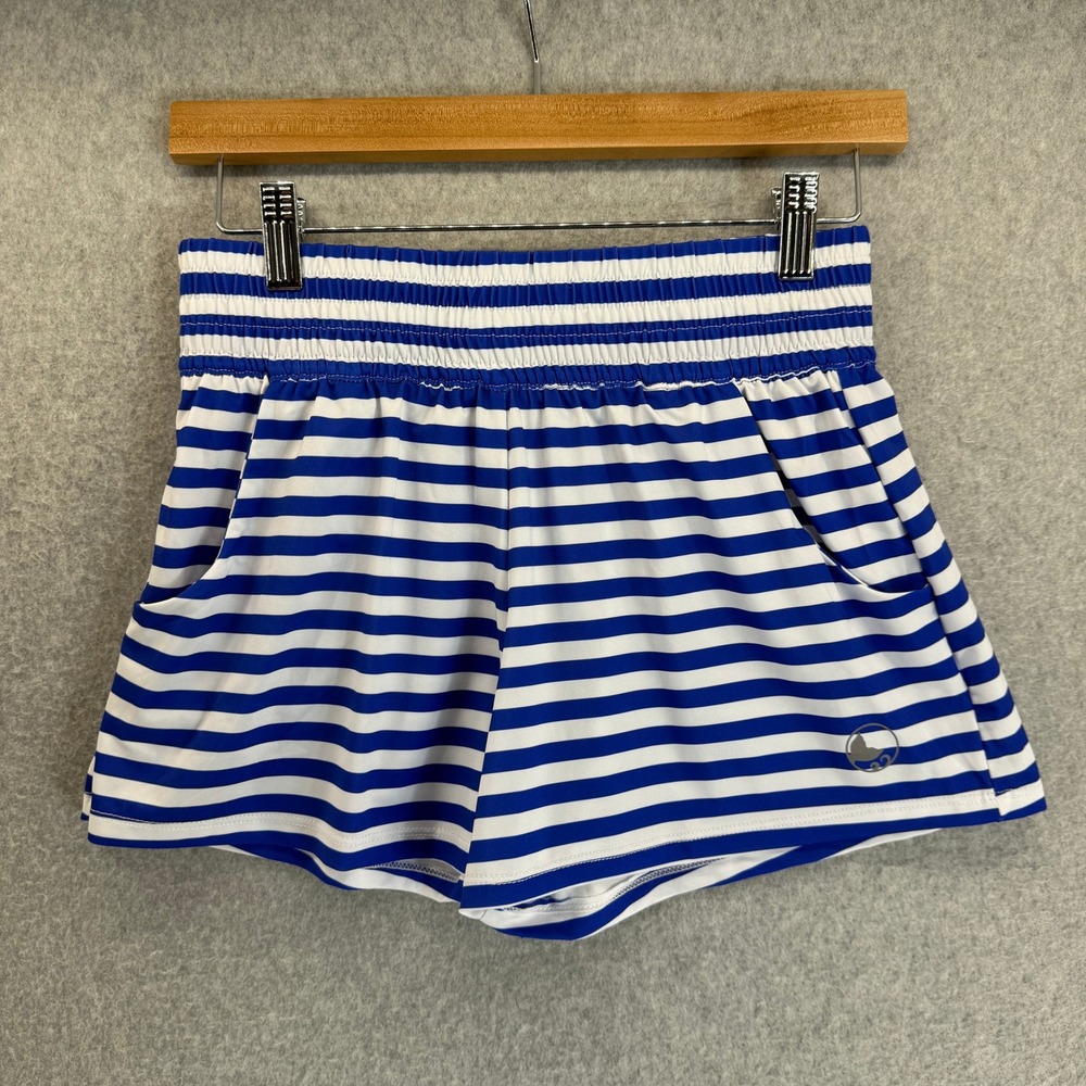 Reel Legends Womens Size XS Keep It Cool Striped Shorts Royal Blue White Pull On